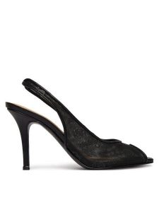 Guess Sandały FLJKIS FAL07 Czarny. Czarne sandały Guess, z aplikacjami, z materiału, bez obcasa, na szpilce, bez zapięcia. Za 554,99 zł.