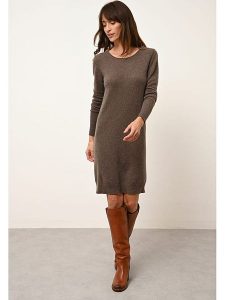 Just Cashmere Kaszmirowa sukienka "Susan" w kolorze brązowym rozmiar: S. Brązowe sukienki Just Cashmere, na co dzień, s, bez wzorów, z kaszmiru, bez kołnierzyka, bez ramiączek, midi, proste. Za 241,56 zł.
