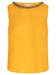 Mint & mia Lniany top w kolorze żółtym rozmiar: 38. Żółte topy Mint & mia, bez wzorów, ze lnu, bez kołnierzyka, bez ramiączek. Za 96,83 zł.