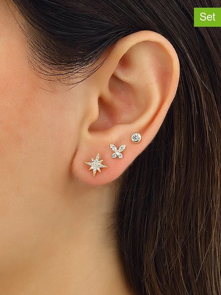 Miu Silver Pozłacane kolczyki-wkrętki (3 szt.) z cyrkoniami rozmiar: onesize. Szare kolczyki Miu Silver, z cyrkonią, pozłacane. Za 130,81 zł.