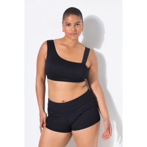 Damskie Hipsterki kąpielowe obcisły krój wysoki stan elastyczny pas. Czarne bikini Ulla Popken, bez wzorów, z elastanu. Za 125,99 zł.