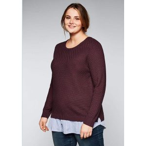 Sweter w kolorze ciemnofioletowym. Fioletowe swetry klasyczne marki Sheego, z dzianiny, z dekoltem na plecach. W wyprzedaży za 81,95 zł.