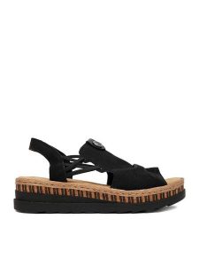 Rieker Sandały CEO-V7972-00 Czarny. Czarne sandały Rieker, bez wzorów, ze skóry, bez obcasa, na koturnie, bez zapięcia. Za 319,99 zł.