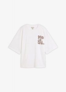 T-shirt oversize z czystej bawełny organicznej. Białe t-shirty bonprix, bez wzorów, z bawełny, bez kołnierzyka, bez ramiączek. Za 64,99 zł.