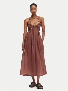 Selmark Sukienka letnia BO696 Brązowy Relaxed Fit. Brązowe kombinezony Selmark, na lato, m, bez wzorów, z bawełny, bez kołnierzyka, bez ramiączek. Za 289,99 zł.
