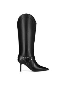 Eva Minge Kowbojki AZIZA-115832 Czarny. Czarne buty zimowe Eva Minge, ze skóry, bez obcasa, na szpilce, bez zapięcia. Za 479,99 zł.