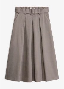 Spódnica z zakładkami w optyce wełny z paskiem (2 części). Brązowe spódnice bonprix, bez wzorów, z wełny, eleganckie. Za 169,99 zł.