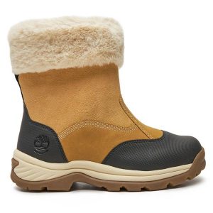 Śniegowce Timberland. Brązowe buty zimowe Timberland, bez obcasa, bez zapięcia. Za 749,99 zł.