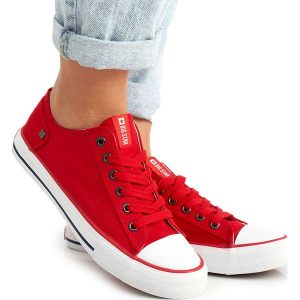 Trampki Damskie Niskie Big Star Czerwone DD274339. Czerwone trampki bez wzorów, bez zapięcia. Za 182,49 zł.