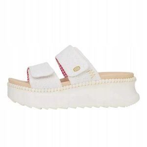 HeyDude Damskie Klapki Delray Slide Eyelet. Białe klapki Hey Dude, bez wzorów, z materiału, bez obcasa. Za 199,00 zł.