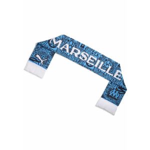 Szalik Essentials Olympique Marsylia PUMA Bleu Azur White Blue. Białe szaliki Puma, w ażurowe wzory. Za 109,00 zł.