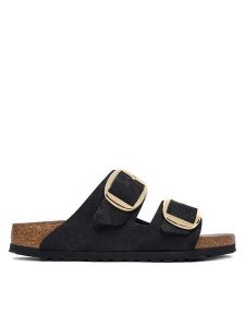 Birkenstock Klapki Arizona Big Buckle 1032881 Czarny. Czarne klapki Birkenstock, bez wzorów, ze skóry, bez obcasa. Za 485,99 zł.