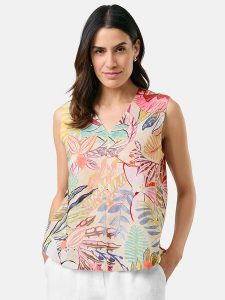 Gerry Weber Lniana bluzka ze wzorem rozmiar: 36. Bluzki Gerry Weber, bez wzorów, ze lnu, bez kołnierzyka, bez ramiączek. Za 168,45 zł.