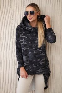 Bluza z długim tyłem moro grafit+czarny. Czarne bluzy KESI, l, bez wzorów, z bawełny, bez kaptura. Za 258,24 zł.