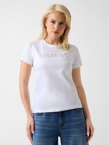 Guess T-Shirt 182375 Biały Classic Fit. Białe t-shirty Guess, s, z aplikacjami, bez kołnierzyka, bez ramiączek. Za 154,99 zł.