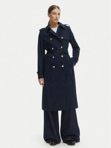 Tommy Hilfiger Trencz WW0WW48873 Granatowy Slim Fit. Niebieskie płaszcze TOMMY HILFIGER, m, bez wzorów, z bawełny, bez kaptura. Za 998,99 zł.