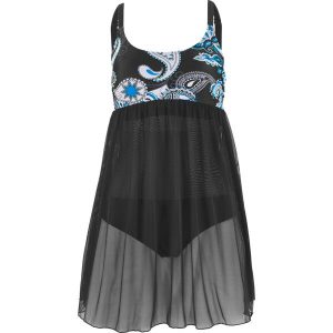 Sukienka kąpielowa. Czarne sukienki bonprix, na plażę, z aplikacjami, eleganckie, bez kołnierzyka, bez ramiączek. Za 149,99 zł.