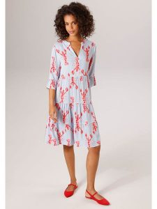 Aniston Sukienka w kolorze czerwono-błękitnym rozmiar: 44. Niebieskie sukienki Aniston, bez wzorów, z wiskozy, bez kołnierzyka, bez ramiączek, midi. Za 173,99 zł.