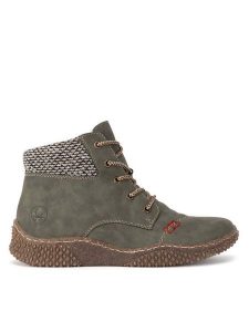 Rieker Botki Y8441-54 Zielony. Zielone botki Rieker, bez wzorów, ze skóry, bez obcasa, na płaskiej podeszwie, bez zapięcia. Za 271,99 zł.