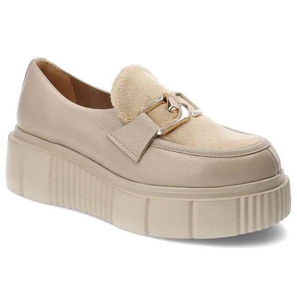 Beżowe Półbuty Lemar Eleganckie Mokasyny Damskie. Brązowe półbuty Lemar, na wiosnę, bez wzorów, ze skóry, bez obcasa, bez zapięcia. Za 379,00 zł.