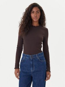 ONLY Bluzka Leslie 15277888 Brązowy Regular Fit. Brązowe bluzki ONLY, s, bez wzorów, z bawełny, bez kołnierzyka, bez ramiączek. Za 139,99 zł.