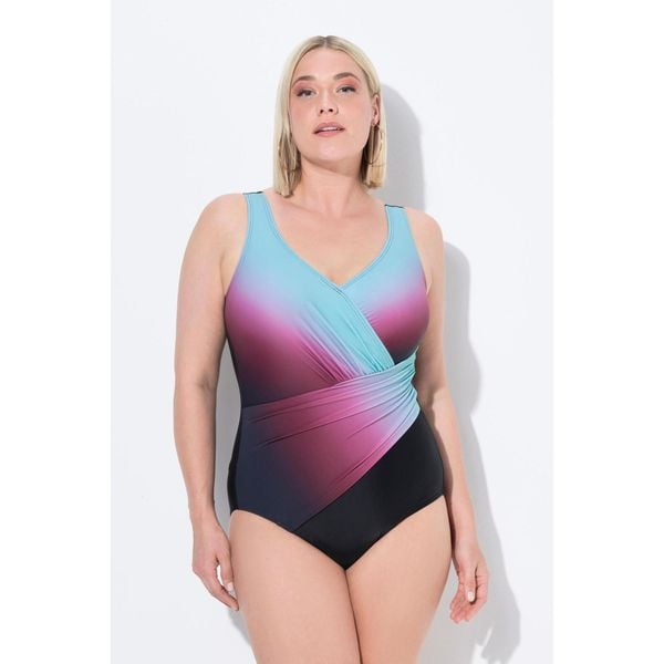 Damski Strój kąpielowy cieniowanie miękkie miseczki drapowanie. Czarne stroje jednoczęściowe Ulla Popken, bez wzorów, z elastanu. Za 279,99 zł.