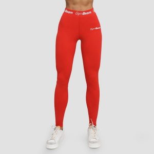 Legginsy damskie fitness z wysoką talią czerwone Simple. Czerwone legginsy GYMBEAM, bez wzorów, z elastanu. Za 83,90 zł.