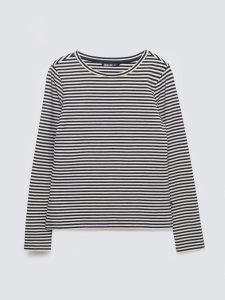 Bluzka damska w paski granatowa Vensa 403. Niebieskie bluzki Big Star, l, bez wzorów, z dzianiny, eleganckie, bez kołnierzyka, bez ramiączek. Za 119,99 zł.