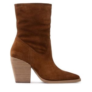 Botki Simple. Brązowe botki Simple, bez wzorów, bez obcasa, na słupku, bez zapięcia. Za 509,99 zł.