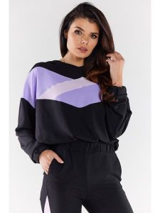 Awama Bluza w kolorze czarno-lawendowym rozmiar: XL. Czarne bluzy Awama, xl, bez wzorów, z kapturem. Za 84,01 zł.