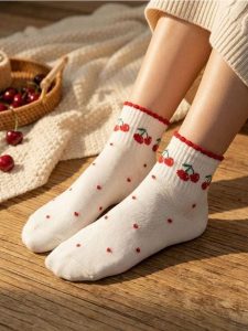 Wysokie skarpetki z motywem wiśni 4 pack - kremowy. Białe skarpetki Sinsay, bez wzorów. Za 12,99 zł.