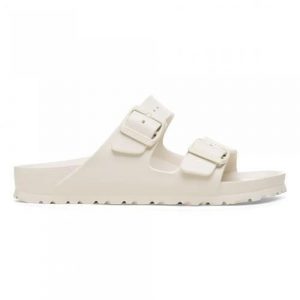 Klapki damskie Birkenstock Arizona Eva. Białe klapki Birkenstock, bez wzorów, z materiału, bez obcasa. Za 188,10 zł.