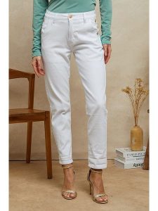 Plume Dżinsy "Timeo" - Tapered fit - w kolorze białym rozmiar: XL. Białe jeansy Plume, bez wzorów, z podwyższonym stanem. Za 140,53 zł.