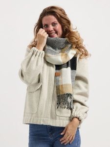 TRAVELIN' Szal w kolorze czarno-beżowo-kremowym rozmiar: onesize. Brązowe szaliki Travelin', bez wzorów, ze skóry. Za 152,99 zł.