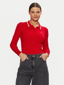 Tommy Jeans Sweter DW0DW19887 Czerwony Slim Fit. Czerwone swetry klasyczne Tommy Jeans, xl, z bawełny, bez kołnierzyka. Za 309,99 zł.
