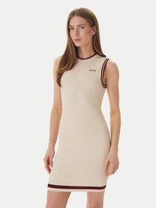 Guess Sukienka dzianinowa V6GK04 Z0648 Beżowy Regular Fit. Brązowe sukienki Guess, xl, z aplikacjami, z dzianiny, bez kołnierzyka, bez ramiączek. Za 469,99 zł.