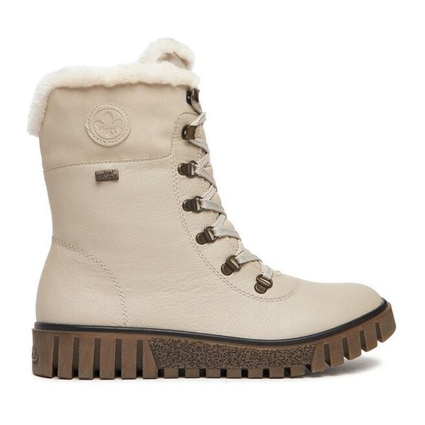 Trzewiki Rieker. Brązowe botki Rieker, bez wzorów, bez obcasa, na płaskiej podeszwie, bez zapięcia. Za 359,99 zł.