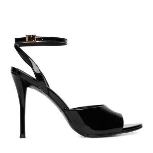 Sandały Eva Minge. Czarne sandały Eva Minge, bez wzorów, bez obcasa, na szpilce, bez zapięcia. Za 429,99 zł.