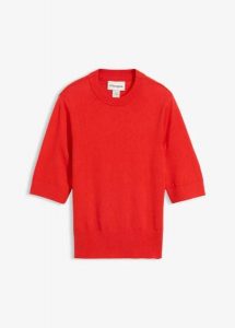 Sweter z domieszką jedwabiu. Czerwone swetry klasyczne bonprix, z bawełny, bez kołnierzyka. Za 134,99 zł.