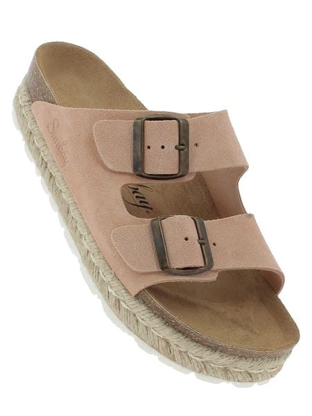 Sunbay Skórzane klapki "Orange" w kolorze jasnoróżowym rozmiar: 41. Różowe klapki Sunbay, bez wzorów, z otwartym noskiem, bez obcasa, na platformie. Za 153,71 zł.