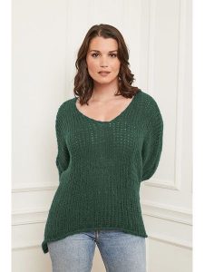 Curvy Lady Sweter w kolorze ciemnozielonym rozmiar: 40/42. Zielone swetry oversize Curvy Lady, bez wzorów, ze splotem, bez ramiączek. Za 122,96 zł.