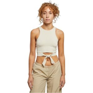 Damski tank top z podwójnym zamkiem z kokardkami Urban Classics. Brązowe topy Urban Classics, bez wzorów, bez kołnierzyka, bez ramiączek. Za 102,50 zł.