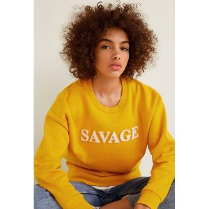 Mango - Bluza Peli. Brązowe bluzy marki Mango, z aplikacjami, z bawełny. W wyprzedaży za 69,90 zł.