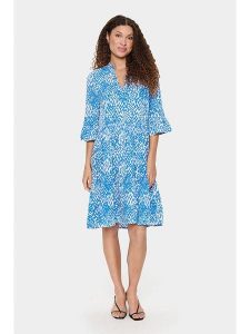 SAINT TROPEZ Sukienka w kolorze niebieskim rozmiar: L. Niebieskie sukienki Saint Tropez, l, bez wzorów, z wiskozy, bez kołnierzyka, bez ramiączek, midi, rozkloszowane. Za 104,99 zł.