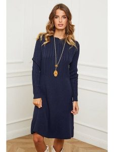 Joséfine Sukienka dzianinowa "Garcy" w kolorze granatowym rozmiar: XL. Niebieskie sukienki Joséfine, xl, bez wzorów, z dzianiny, bez kołnierzyka, bez ramiączek, midi, rozkloszowane. Za 208,99 zł.