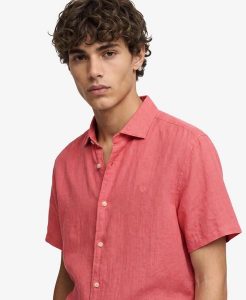 Superdry Koszula Riviera z krótkim rękawem, len – CORAL. Brązowe koszule Superdry, xl, bez wzorów, ze lnu, bez kołnierzyka, bez ramiączek. Za 345,10 zł.