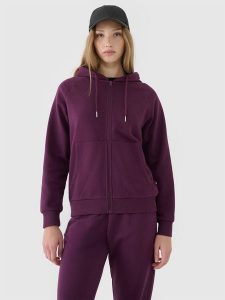 4F Bluza dresowa rozpinana z kapturem damska - fioletowa M. Fioletowe bluzy 4f, m, bez wzorów, z bawełny, z kapturem. W wyprzedaży za 89,99 zł.