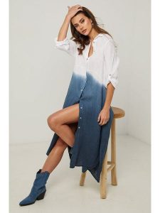 Fleur de Lin Lniana sukienka "Jemely" w kolorze granatowo-białym rozmiar: S. Białe sukienki Fleur de Lin, s, bez wzorów, ze lnu, bez kołnierzyka, bez ramiączek, maxi. Za 249,95 zł.