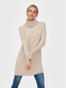 ONLY Sukienka dzianinowa Jana 15140166 Beżowy Regular Fit. Brązowe kombinezony ONLY, m, bez wzorów, z dzianiny, bez kołnierzyka, bez ramiączek. Za 149,99 zł.