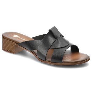 Czarne Klapki Armodo Stylowe Buty Damskie. Czarne klapki Armodo, bez wzorów, bez obcasa, na obcasie. Za 269,00 zł.